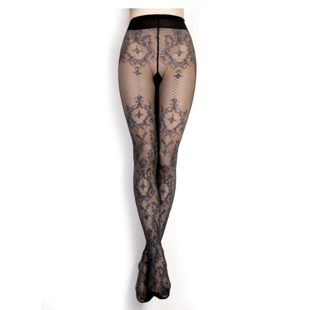 Колготы с орнаментом Ballerina's Secret 412 с узором синего цвета, черные, L-XL, фото №3 — секс шоп Украина, NO TABOO