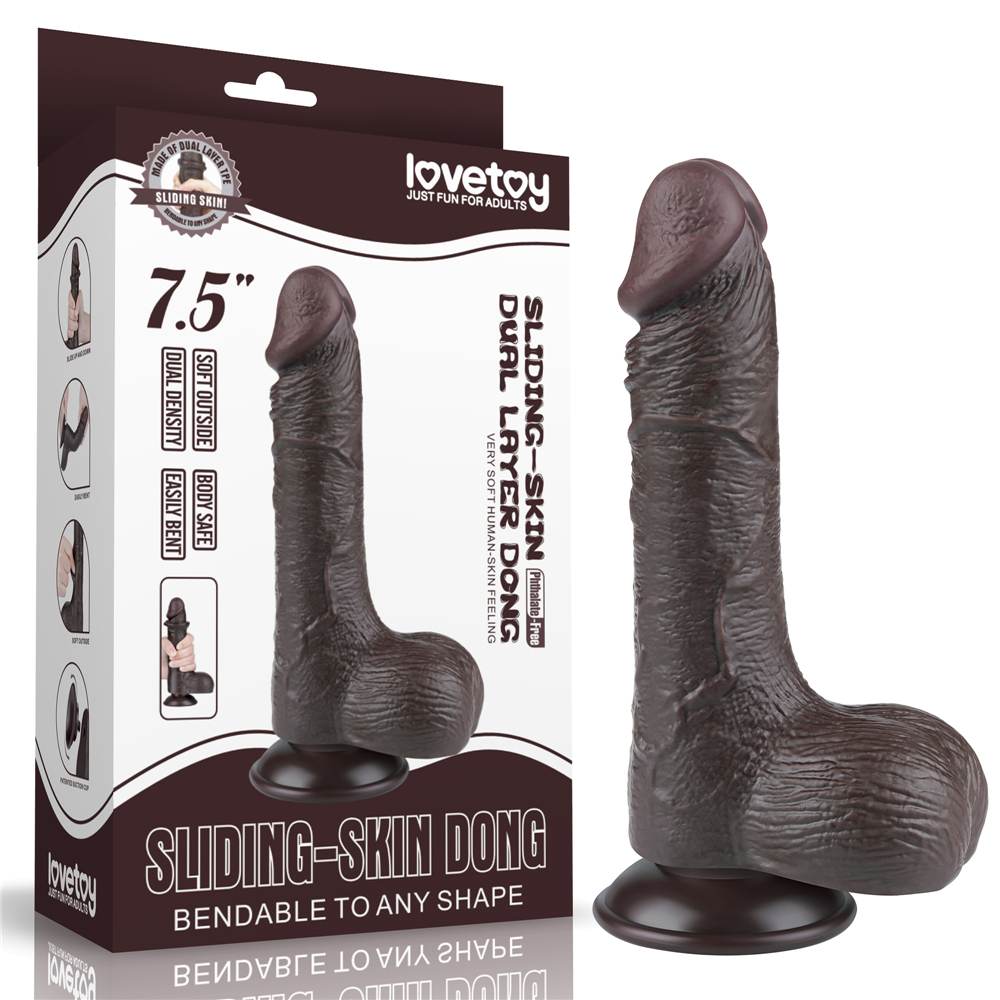 Фаллоимитатор реалистичный Lovetoy Sliding-Skin Dong на присоске, черный, 19.5 х 3.7 см фото №0 — секс игрушки: Украина, NO TABOO
