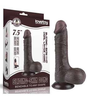 Фалоімітатор реалістичний Lovetoy Sliding-Skin Dong на присосці, чорний, 19.5 х 3.7 см - No Taboo