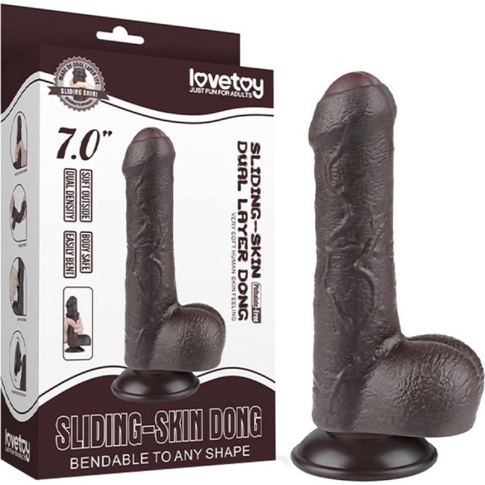 Фаллоимитатор с мошонкой Lovetoy Sliding Skin Dong на присоске черный, 18.3 х 3.5 см фото №0 — секс игрушки: Украина, NO TABOO