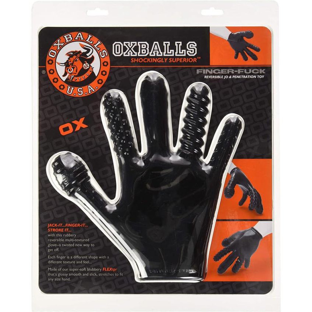 Перчатка для мастурбации Oxballs Finger Fuck, черная, One Size, фото №2 — секс шоп Украина, NO TABOO