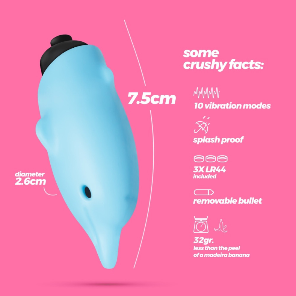 Мини-вибратор Crushios Dolphin з 10 скоростями, голубой, 7.5 х 2.6 см фото №8 — секс игрушки: Украина, NO TABOO
