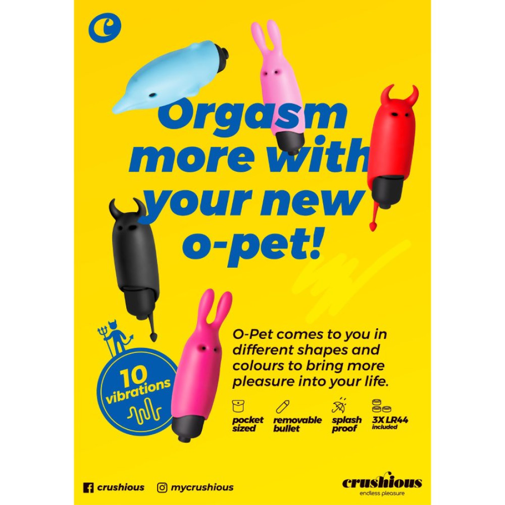 Мини-вибратор вибропуля с насадкой Crushios O-Pet Devil красного цвета, 9.2 х 2.5 см фото №5 — секс игрушки: Украина, NO TABOO