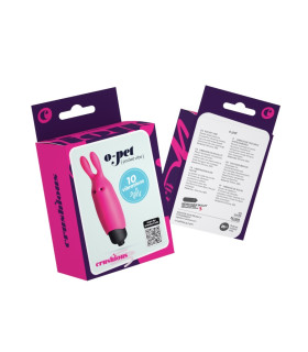 Мини-вибратор вибропуля с насадкой Crushios O-Pet Rabbit розового цвета, 8.8 х 2.4 см - No Taboo