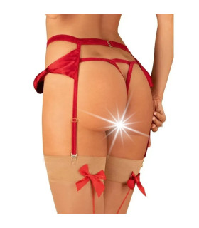 Сексуальный пояс для чулок со стрингами S/M Rubines Obsessive, красный - No Taboo