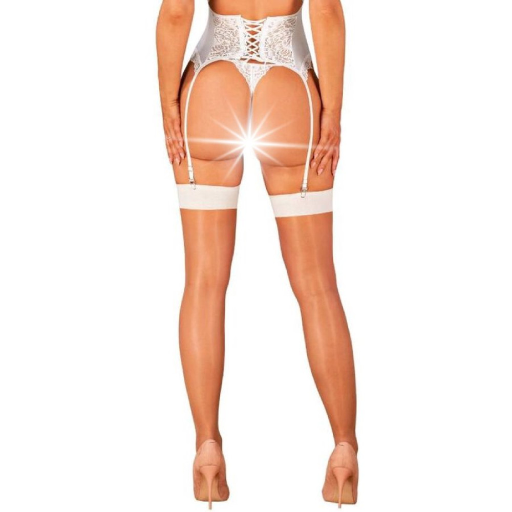 Элегатные чулки Obsessive - S814 Stockings белые, S/M, фото №2 — секс шоп Украина, NO TABOO
