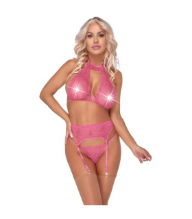 Комплект белья сексуальный кружевной S/M Cottelli, розовый, 3 предмета - No Taboo