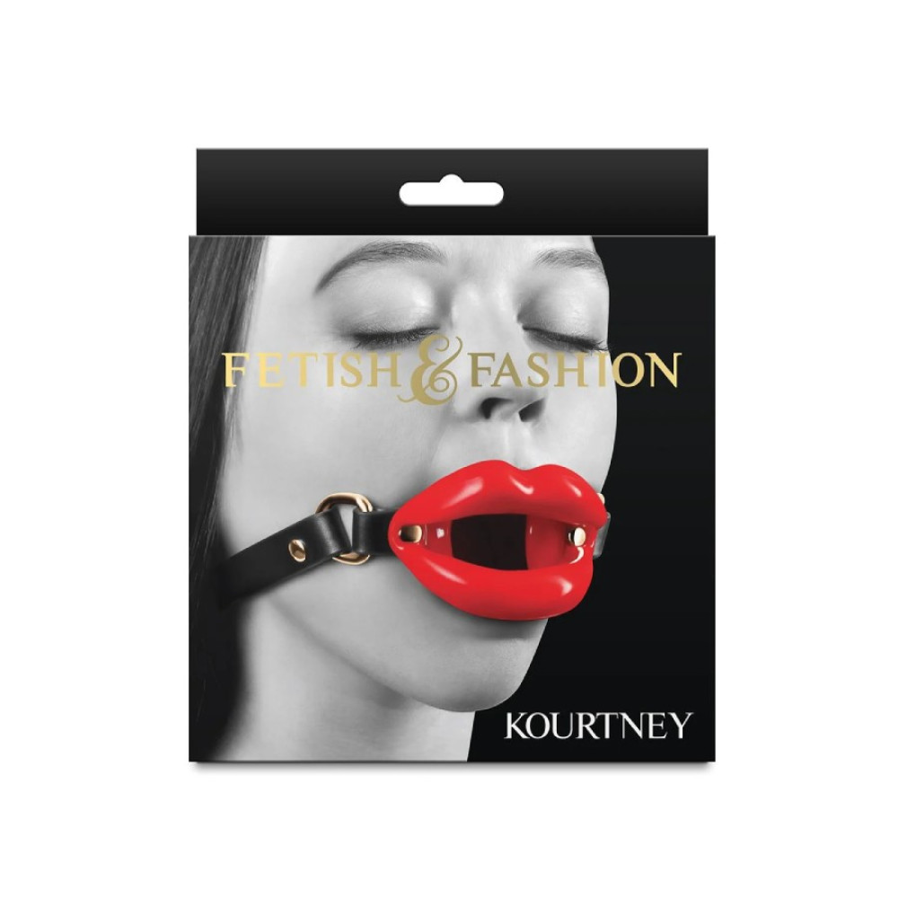 Кляп в виде губ NS Novelties Kourtney на регулируемом ремешке, красно-черный, 64 х 8.5 см, фото №2 — секс шоп Украина, NO TABOO