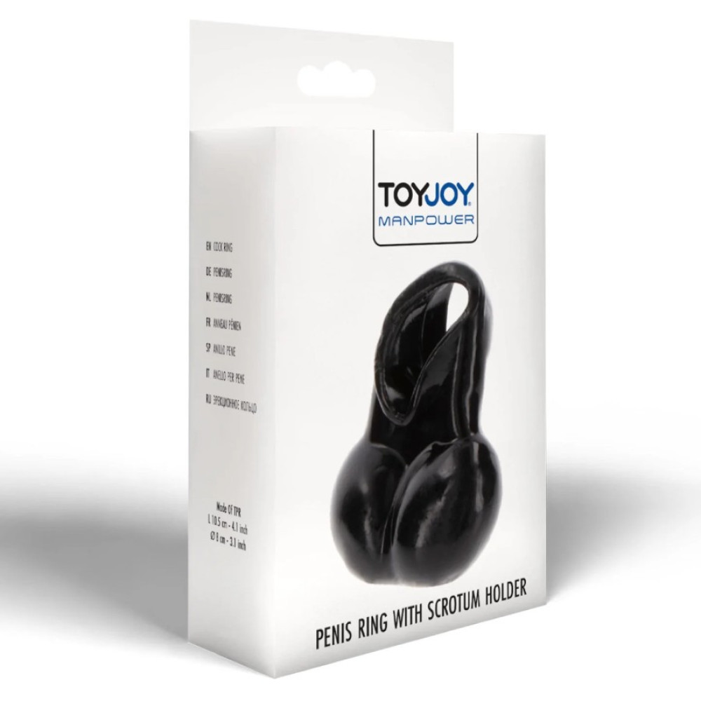 Эрекционное кольцо Toy Joy Manpower с мешочком для мошонки, черное, 10.5 х 4.5 см фото №2 — секс игрушки: Украина, NO TABOO