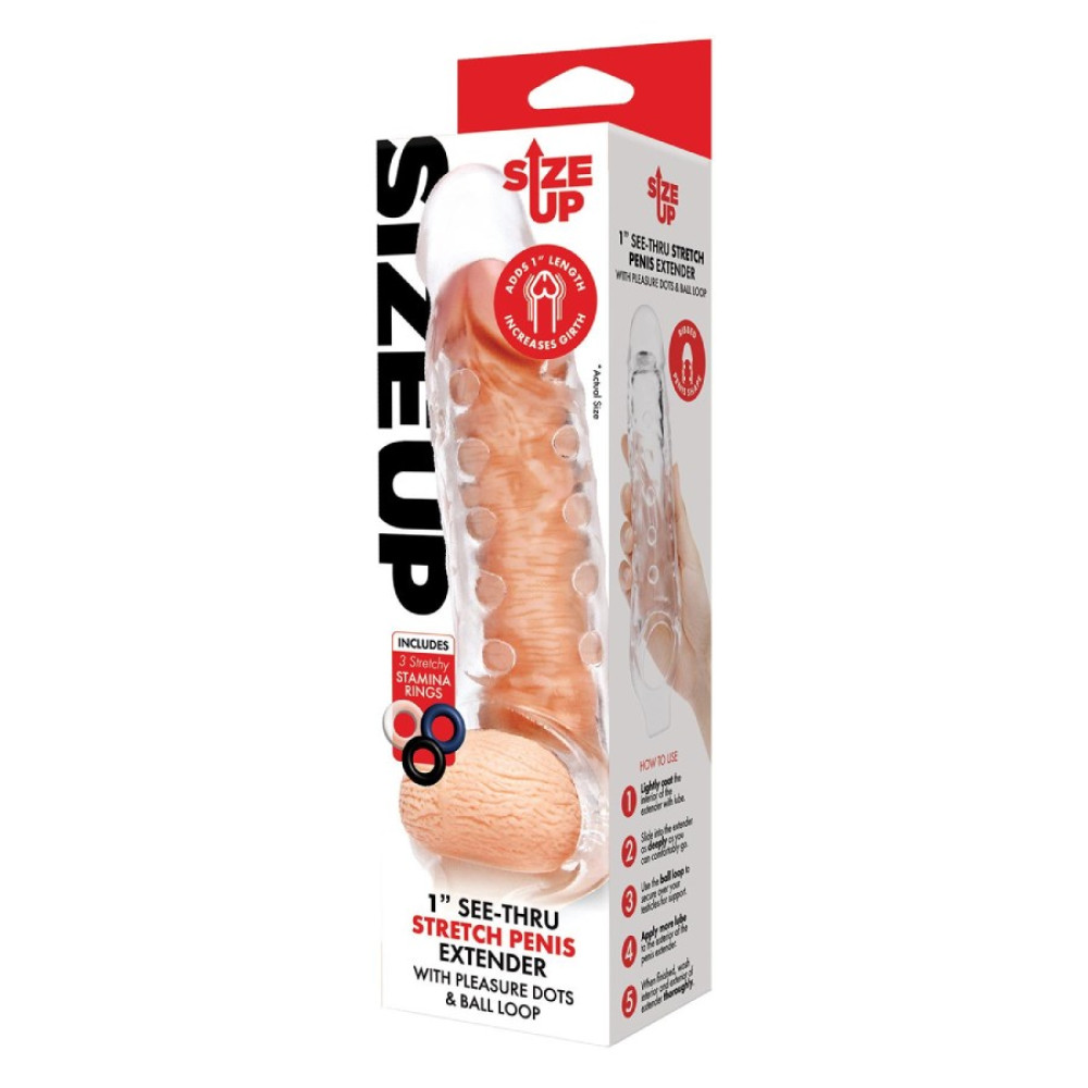 Насадка на пенис Size-Up с шипами и 3 эрекционными кольцами, прозрачная, 22 х 4.5 см фото №2 — секс игрушки: Украина, NO TABOO