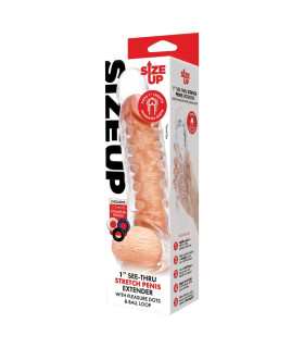 Насадка на пенис Size-Up с шипами и 3 эрекционными кольцами, прозрачная, 22 х 4.5 см - No Taboo