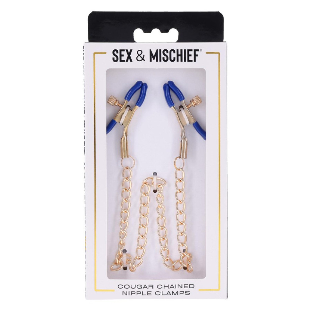 Зажимы для сосков Sex & Mischief Cougar Chained с цепочкой, 33 см, фото №2 — секс шоп Украина, NO TABOO