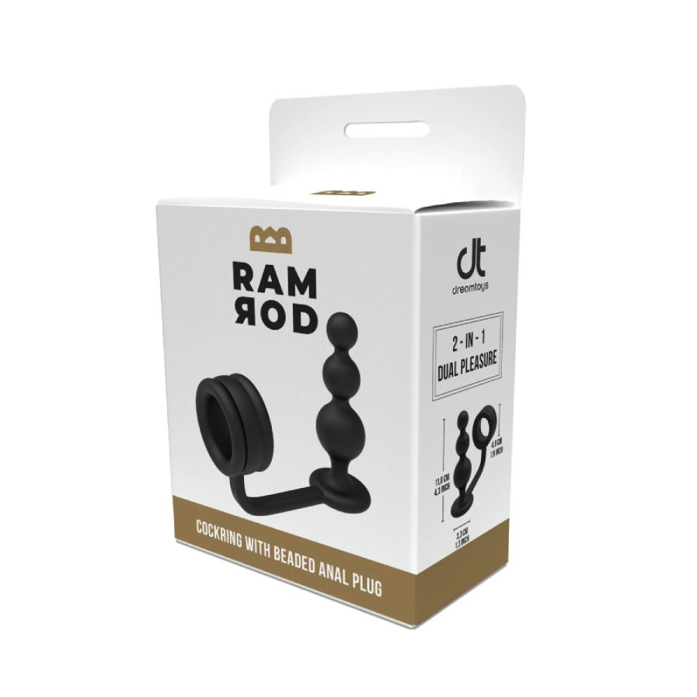 Анальная елочка с эрекционным кольцом Dreamtoys Ramrod черная, 11 х 3.3 см фото №2 — секс игрушки: Украина, NO TABOO