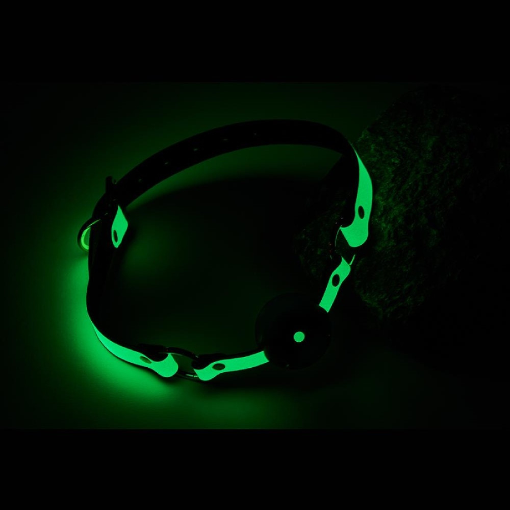 Кляп с шариком Dreamtoys Ball Gag светящийся в темноте, зеленый, 60 х 4 см, фото №0 — секс шоп Украина, NO TABOO