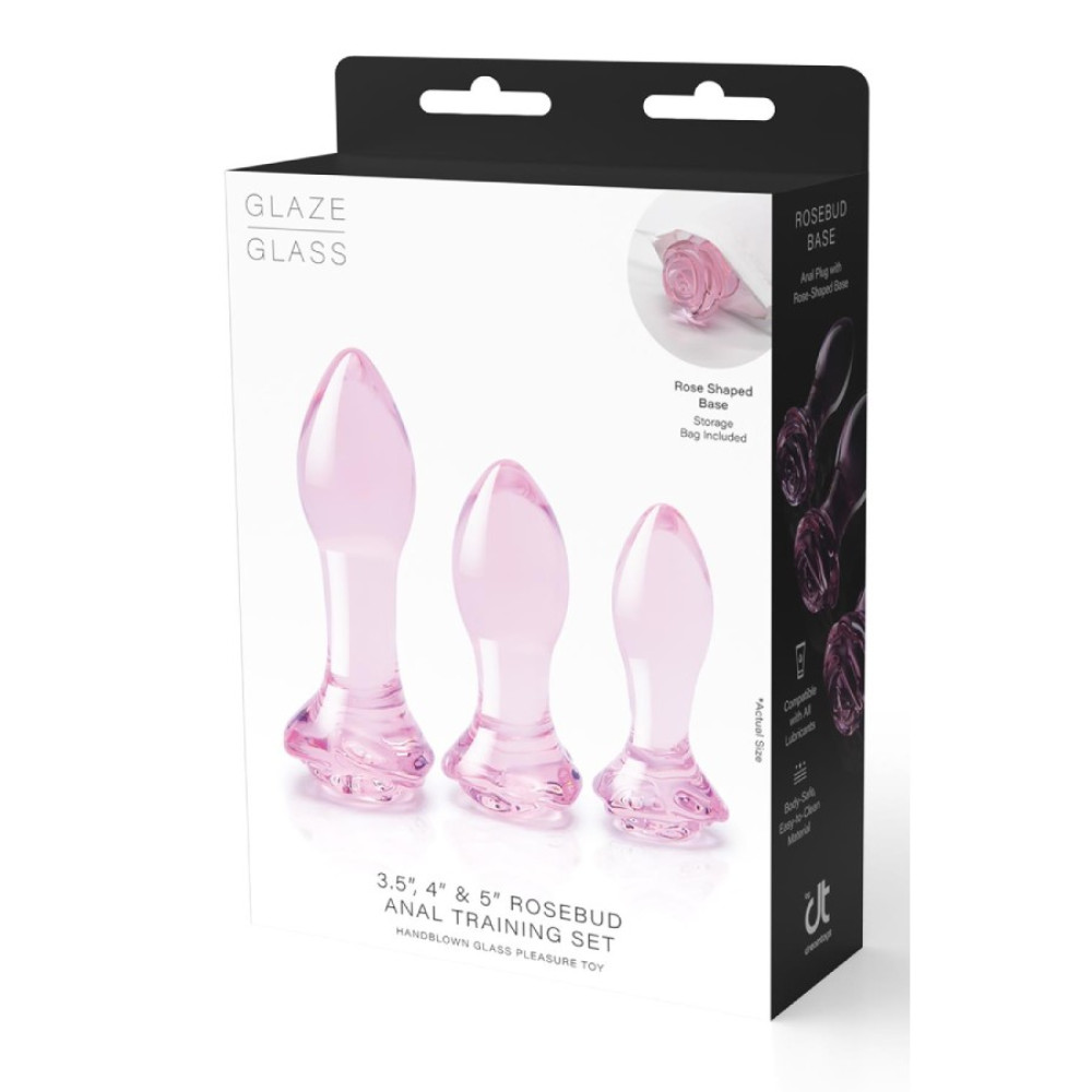 Набор анальных пробок Dreamtoys Rosebud стеклянный, розовый, 3 шт фото №2 — секс игрушки: Украина, NO TABOO