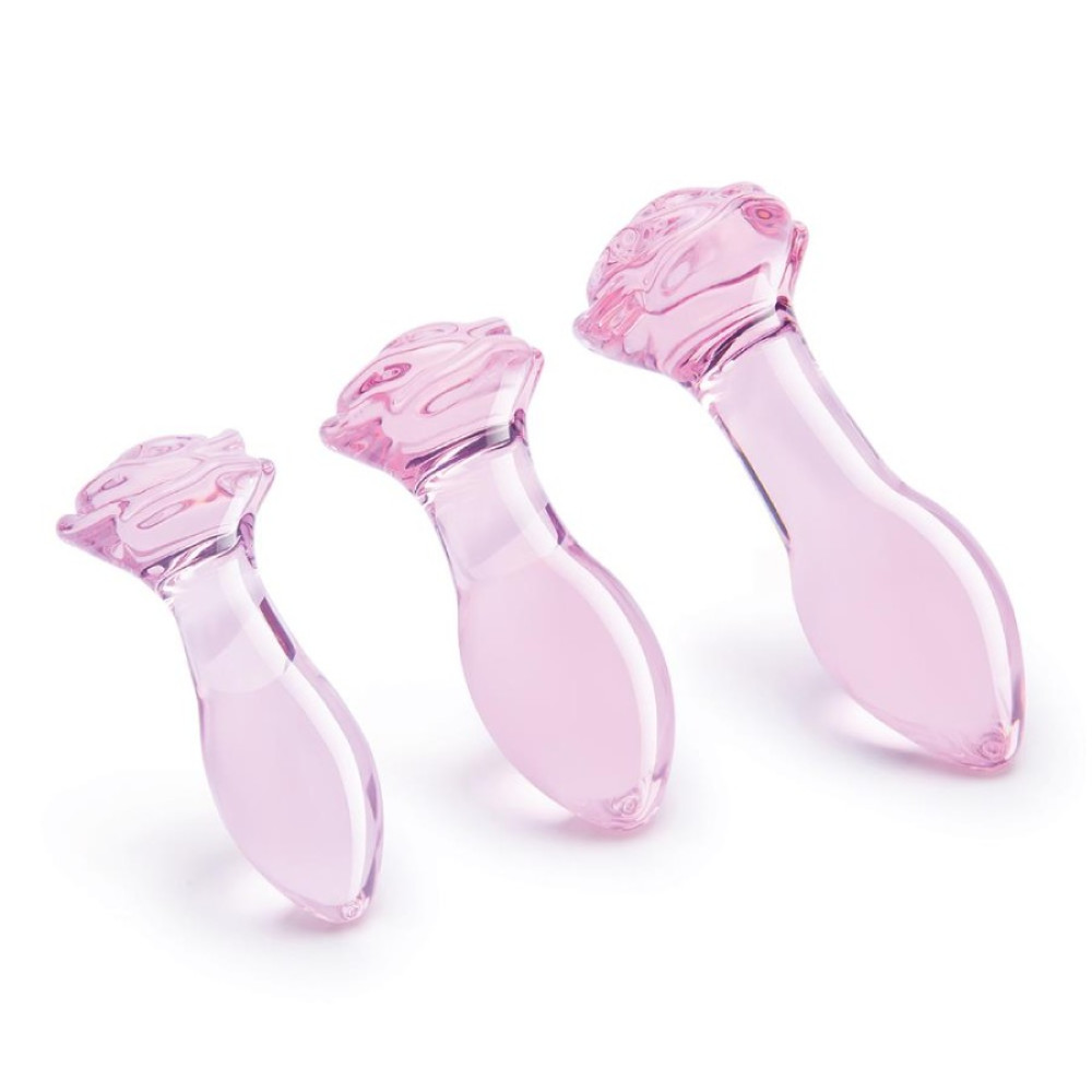 Набор анальных пробок Dreamtoys Rosebud стеклянный, розовый, 3 шт фото №3 — секс игрушки: Украина, NO TABOO