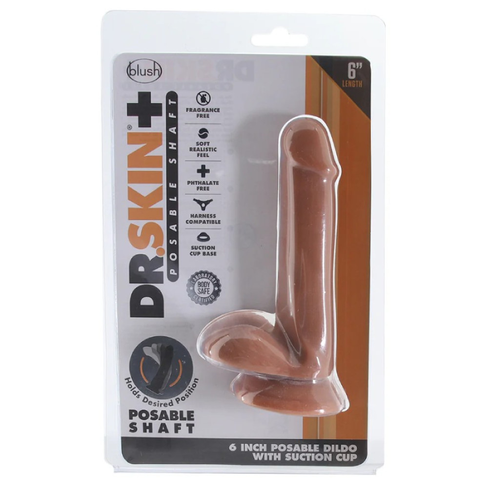Фаллоимитатор реалистичный с хребтом Blush Dr. Skin на присоске, киберкожа, коричневый, 16.5 х 3.1 см фото №2 — секс игрушки: Украина, NO TABOO