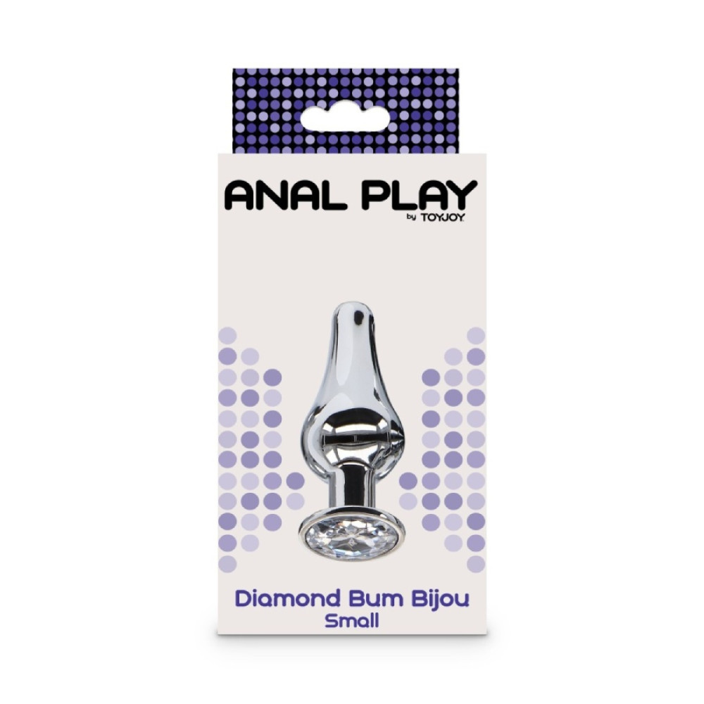 Анальная пробка Toy Joy Diamond Bum Bijou S с кристаллом, серебристая, 9.2 х 3 см фото №2 — секс игрушки: Украина, NO TABOO