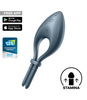 Эрекционное виброкольцо Satisfyer Bullseye с приложением, тёмно-синее, 14.1 х 5.3 см - No Taboo