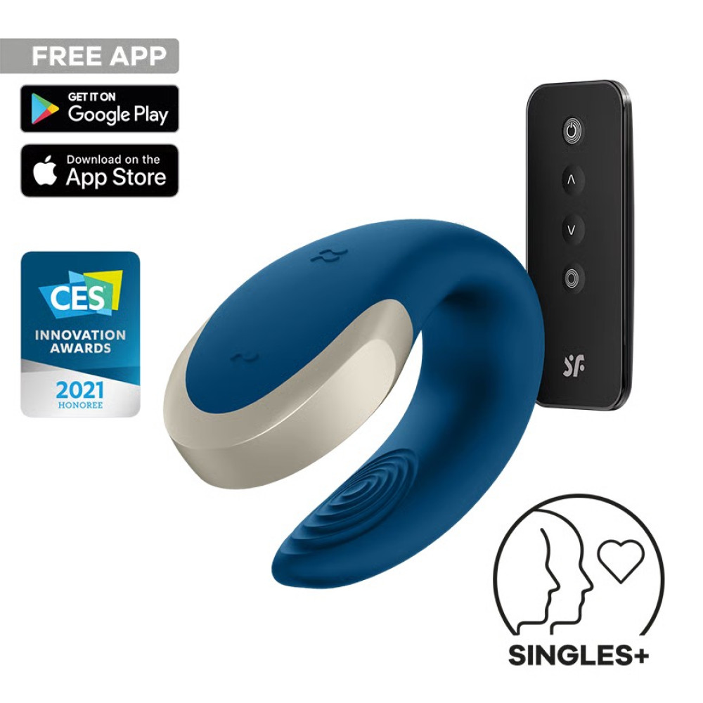 Вибратор для пар Satisfyer Double Love с приложением и пультом, голубой, 8.6 х 4.2 см фото №0 — секс игрушки: Украина, NO TABOO