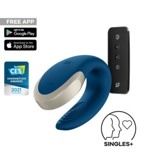 Вибратор для пар Satisfyer Double Love с приложением и пультом, голубой, 8.6 х 4.2 см - No Taboo