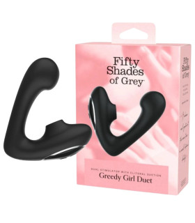 Вібратор Fifty Shades of Grey Greedy Girl з вакуумною стимуляцією, чорний, 14 х 4 см - No Taboo