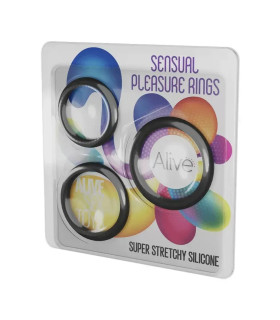 Набір ерекційних кілець Alive Sensual Pleasure Rings чорні, 3 шт - No Taboo