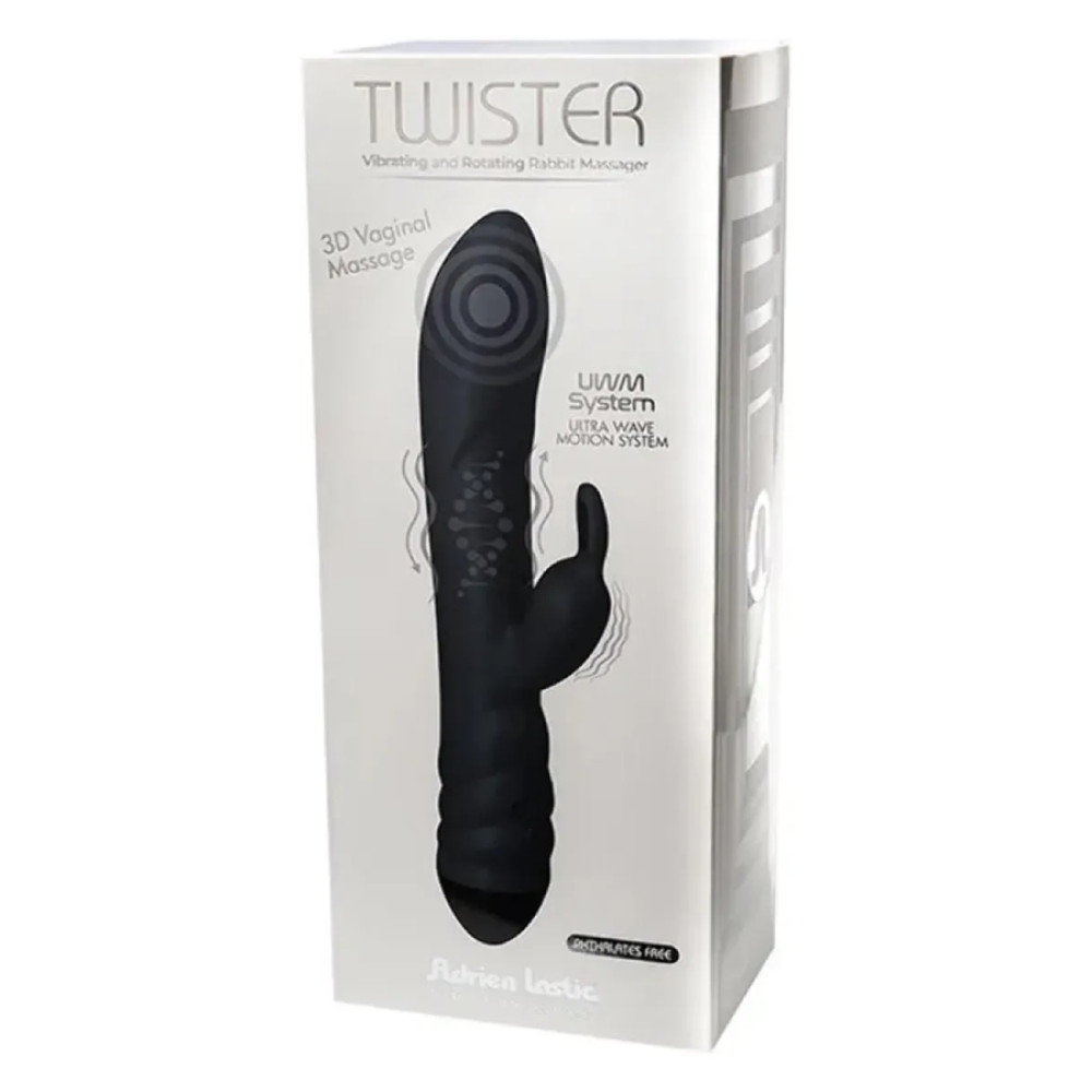 Вибратор-кролик Adrien Lastic Twister с ротацией, черный, 23 х 4 см фото №5 — секс игрушки: Украина, NO TABOO