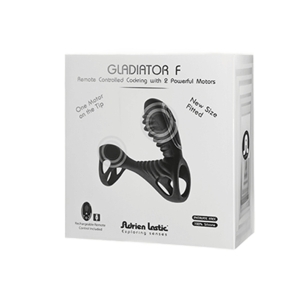 Вибро-насадка Adrien Lastic Gladiator F с пультом, чёрная, 11 х 3.6 см фото №2 — секс игрушки: Украина, NO TABOO
