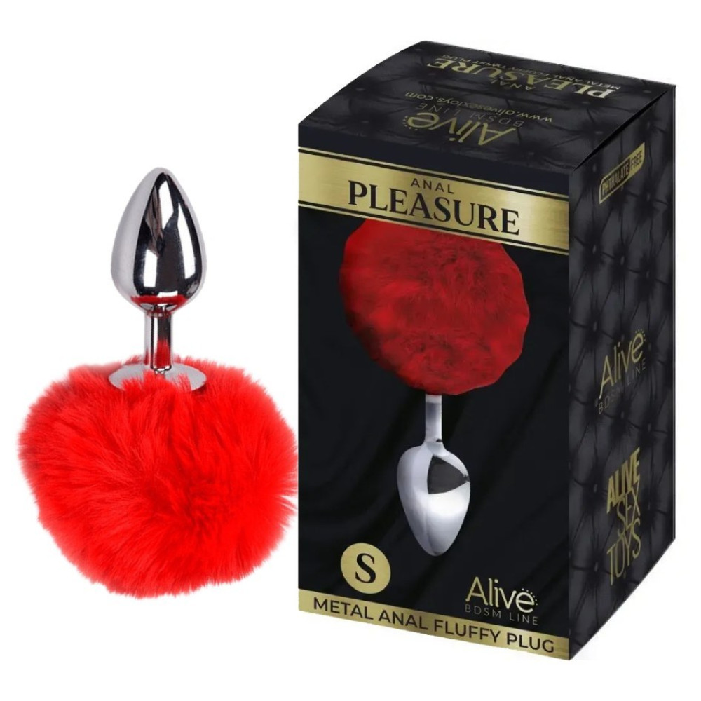 Анальная пробка Alive Anal Pleasure S с красным мехом, серебристая, 7 х 3.2 см фото №0 — секс игрушки: Украина, NO TABOO