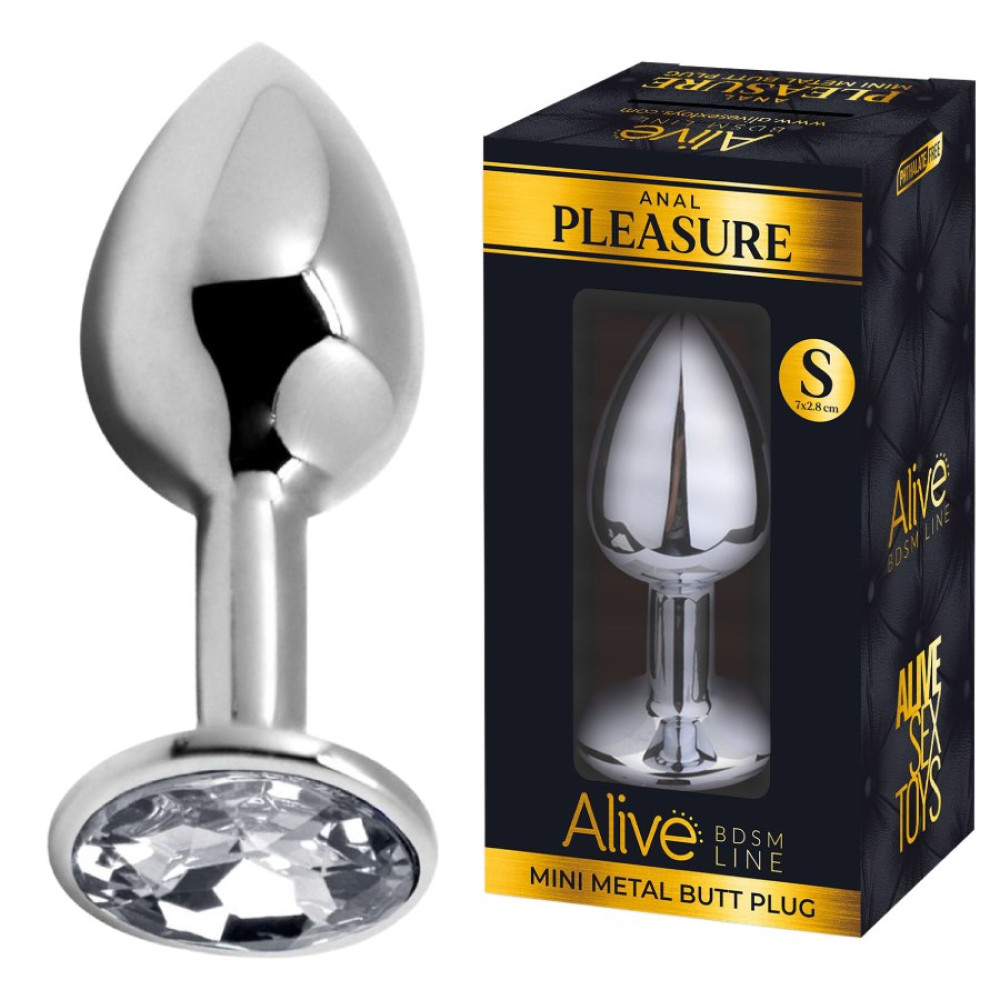 Анальная пробка Alive Anal Pleasure S, с белым камнем, серебристая, 6,3 х 2,8 см фото №0 — секс игрушки: Украина, NO TABOO