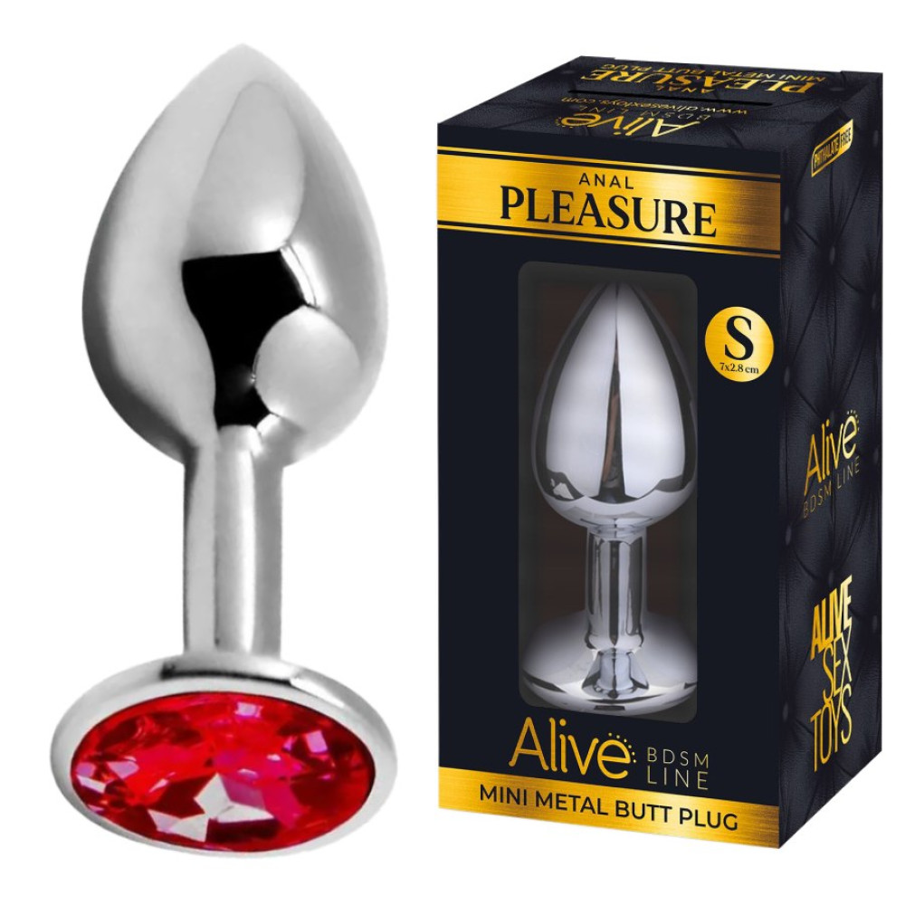 Анальная пробка Alive Anal Pleasure S, с красным камнем, серебристая, 7 х 2,8 см фото №0 — секс игрушки: Украина, NO TABOO