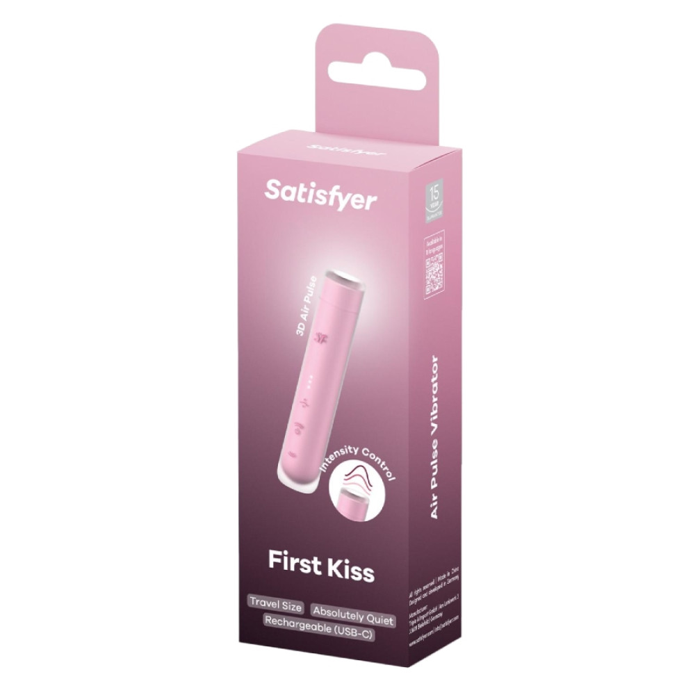 Вакуумный стимулятор Satisfyer First Kiss для клитора, розовый, 12.5 х 2.5 см фото №2 — секс игрушки: Украина, NO TABOO