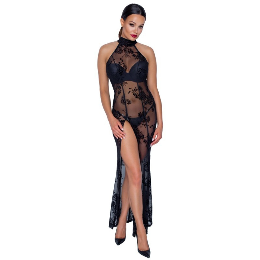 Платье длинное сексуальное с узорами M F239 Noir Handmade, черное, фото №0 — секс шоп Украина, NO TABOO