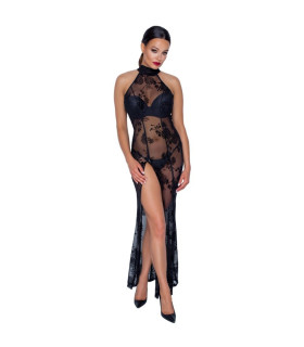 Платье длинное сексуальное с узорами M F239 Noir Handmade, черное - No Taboo