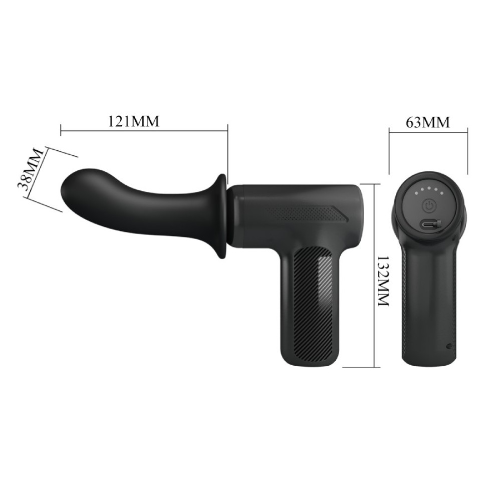 Вибратор-пистолет Pretty Love Massage Gun с фрикциями, черный, 13.6 х 3.9 см фото №9 — секс игрушки: Украина, NO TABOO