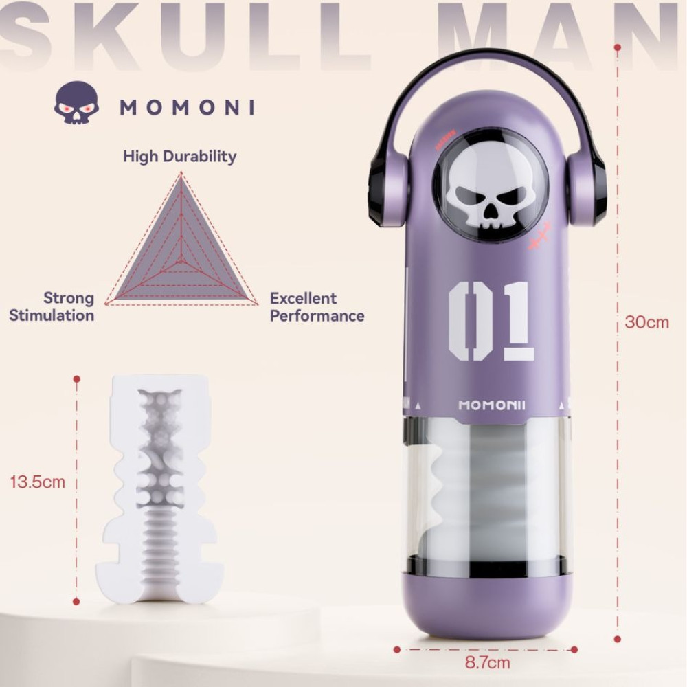 Мастурбатор автоматический BeYourLover SKULL MAN с вибрацией, фрикциями и подогревом, фиолетовый, 30 х 8.7 см фото №2 — секс игрушки: Украина, NO TABOO