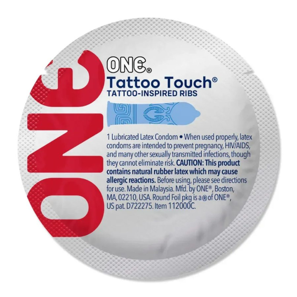 Презервативы латексные One Tattoo Touch синие, 5 шт, фото №0 — секс шоп Украина, NO TABOO