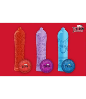 Презервативы латексные One Tattoo Touch фиолетовые, 5 шт - No Taboo