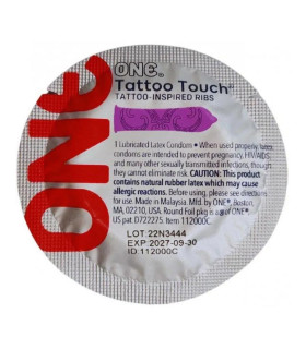 Презервативы латексные One Tattoo Touch фиолетовые, 5 шт - No Taboo