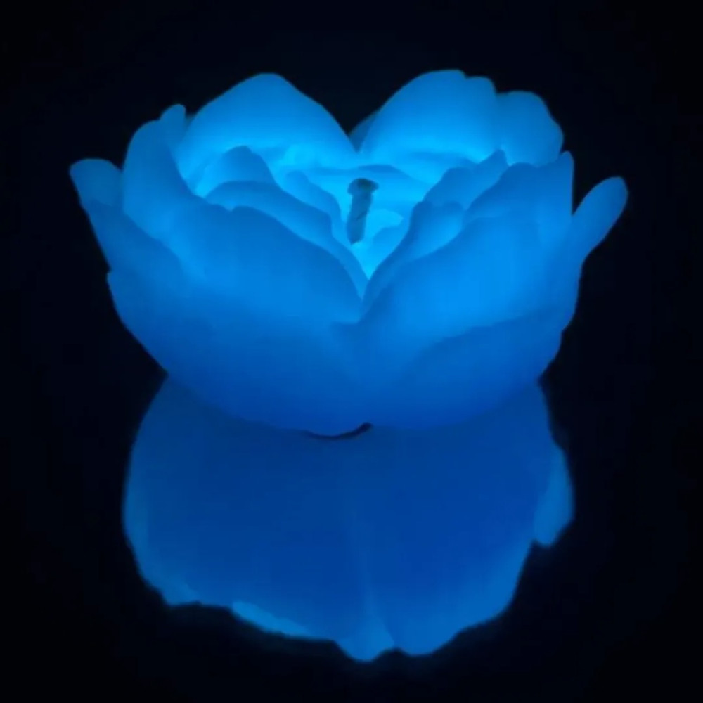 Свеча роза люминесцентная GlowKink 62 г, низкотемпературная, L, для БДСМ, голубая, фото №0 — секс шоп Украина, NO TABOO