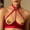 Комплект белья UPKO Lingerie Set с золотыми пэстисами, красный, One Size, фото №5 — секс шоп Украина, NO TABOO