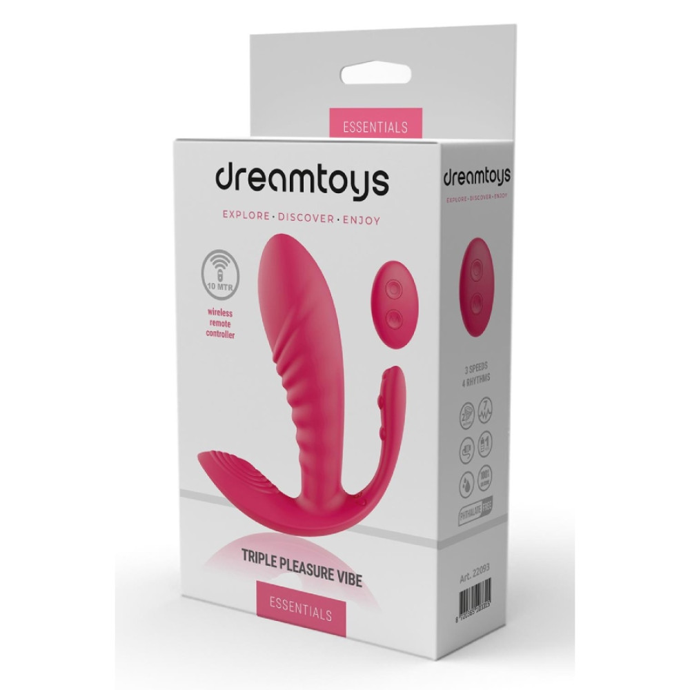 Вибратор тройной Dreamtoys Triple Pleasure Vibe для точки G, клитора и ануса, розовый, 11.8 х 3.8 см фото №2 — секс игрушки: Украина, NO TABOO