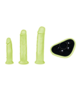 Страпон Whipsmart Glow in the Dark светящийся в темноте, 3 насадки, зеленый - No Taboo