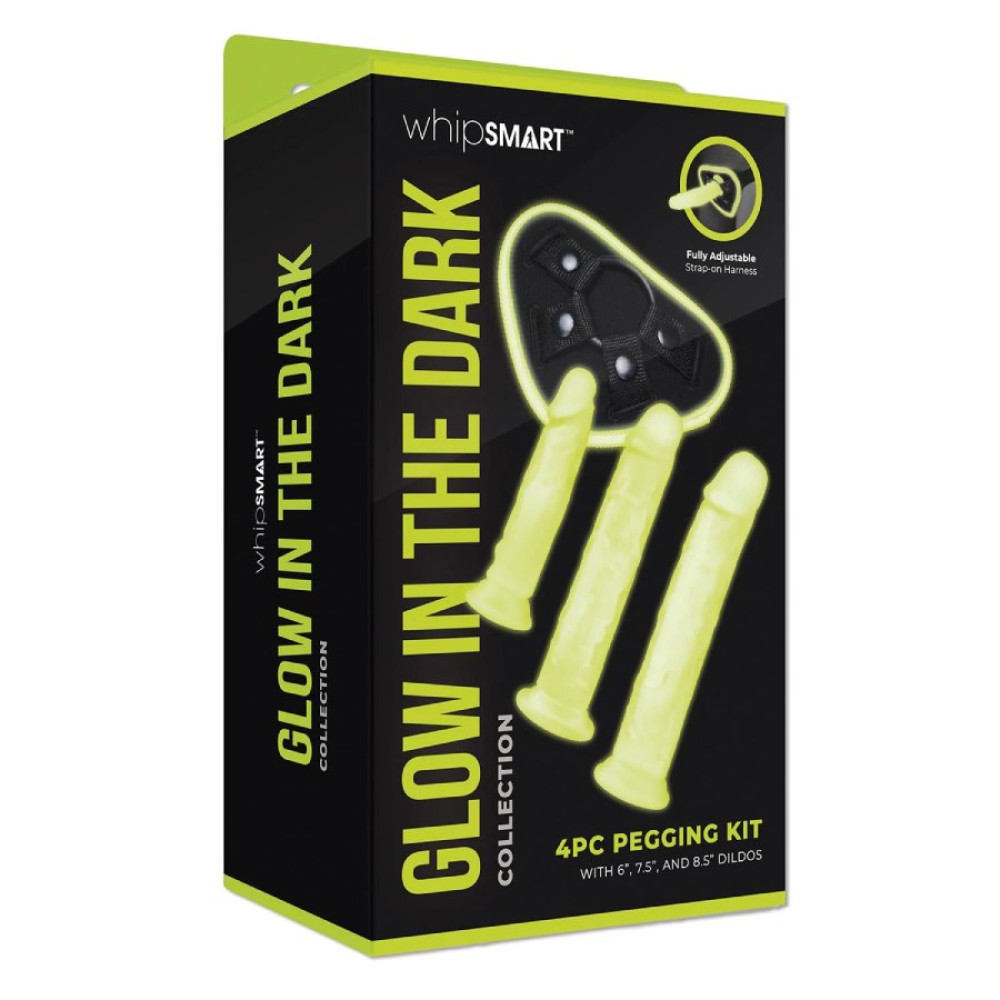 Страпон Whipsmart Glow in the Dark светящийся в темноте, 3 насадки, зеленый фото №2 — секс игрушки: Украина, NO TABOO