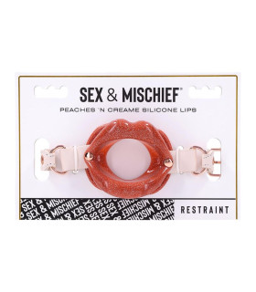 Кляп-губы расширитель для рта Sex & Mischief Peaches 'n CreaMe на ремешке, белый - No Taboo