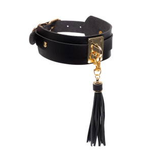 Ошейник с брелком с кисточкой Kinky Diva Teasing Tassel черные 43.5 см х 4.5 см - No Taboo