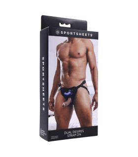 Трусики для страпона Sportsheets Dual Desires с двойным кольцевым креплением, черные - No Taboo