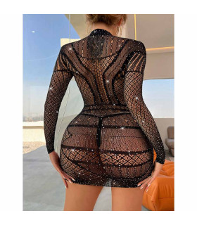 Платье в сеточку Star Night со стразами, черное, XS-M - No Taboo