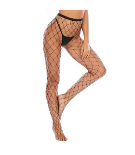 Колготы в крупную сеточку Star Night со стразами, черные, XS-M - No Taboo